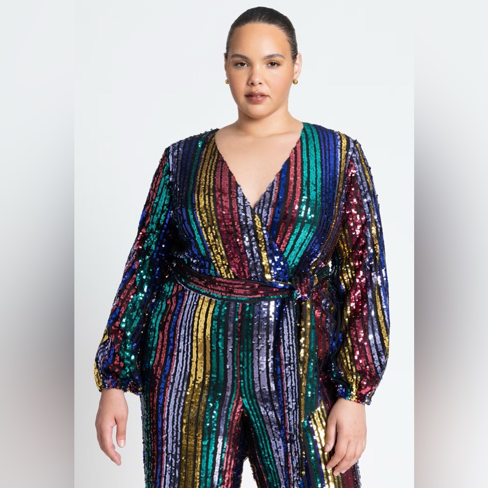 Eloquii Multicolor Stripe Sequin Jumpsuit